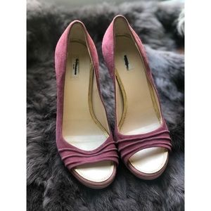 Pink Prada suede peep toe heels!